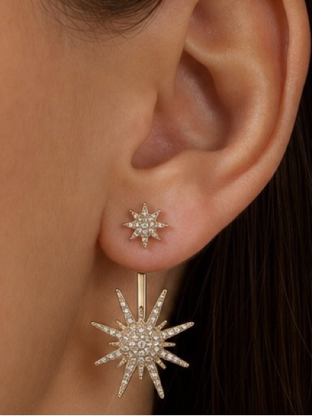 Gold Crystal Starburst Convertible Statement Earrings - Picture 3 of 14
